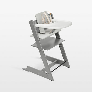 View Stokke ® Tripp Trapp ® Complete Storm Grey Wood Baby High Chair with Nordic Grey Cushion and Stokke Tray details