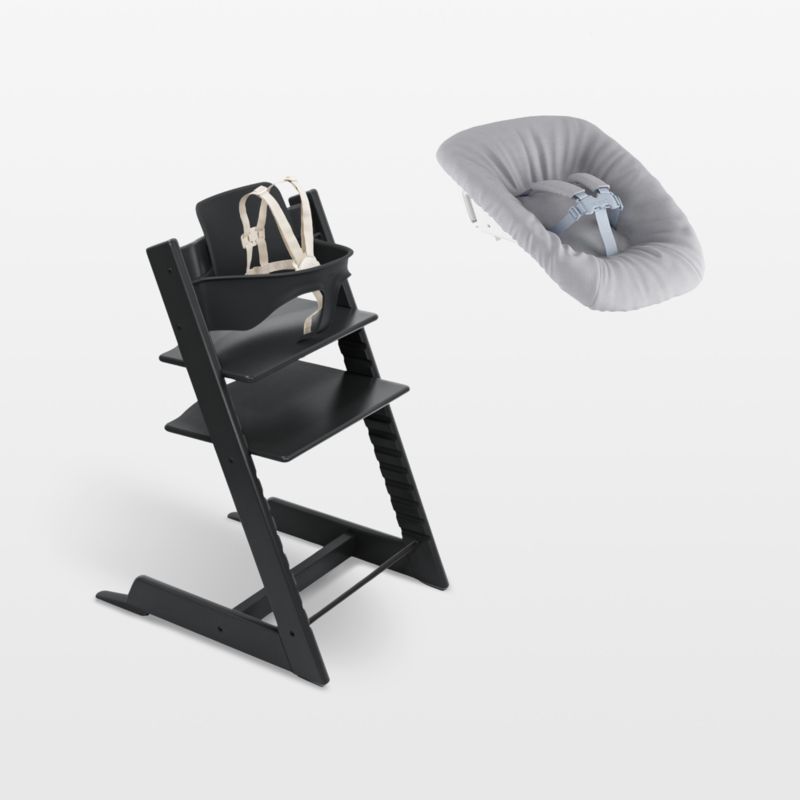 Stokke ® Tripp Trapp ® Black Wood Baby High Chair and Newborn Set Bundle - image 0 of 2