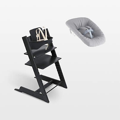 Stokke ® Tripp Trapp ® Black Wood Baby High Chair and Newborn Set Bundle