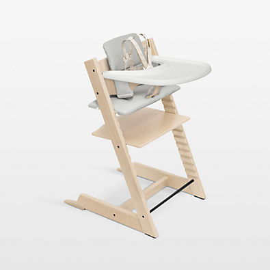 View Stokke ® Tripp Trapp ® Complete Natural Wood Baby High Chair with Nordic Grey Cushion and Stokke Tray details
