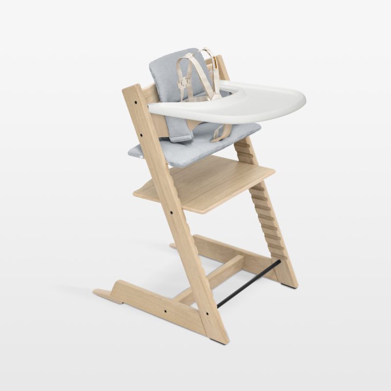 Stokke ® Tripp Trapp ® Complete Oak Natural Wood Baby High Chair with Nordic Blue Cushion and Stokke ® Tray - image 0 of 1