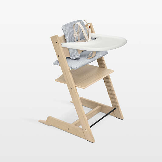 Stokke ® Tripp Trapp ® Complete Oak Natural Wood Baby High Chair with Nordic Blue Cushion and Stokke ® Tray