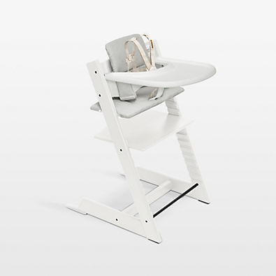 View Stokke ® Tripp Trapp ® Complete White Wood Baby High Chair with Nordic Grey Cushion and Stokke Tray details