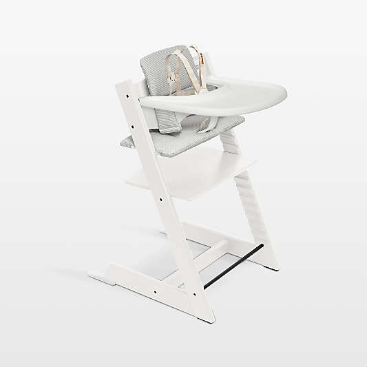 Stokke ® Tripp Trapp ® Complete White Wood Baby High Chair with Nordic Grey Cushion and Stokke Tray