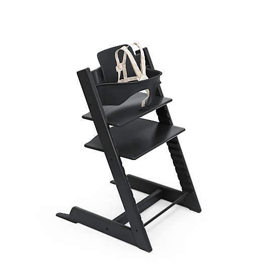 Stokke Tripp Trapp Black Wood High Chair with Cushion, Tray and Newborn Bundle