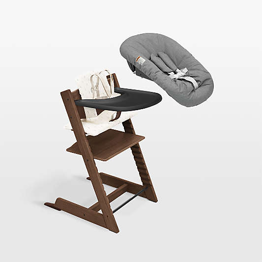 Stokke Tripp Trapp Warm Oak Wood High Chair with Cushion, Tray and Newborn Bundle