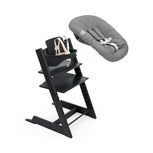 Stokke ® Tripp Trapp ® Black Wood and Athracite Grey Baby High Chair and Newborn Set