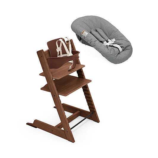 Stokke ® Tripp Trapp ® Warm Oak Wood and Athracite Grey Baby High Chair and Newborn Set
