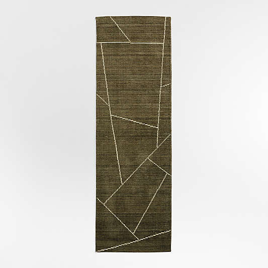 Teramo Performance Handwoven Abstract Dark Green Runner Rug 2'10"x9'