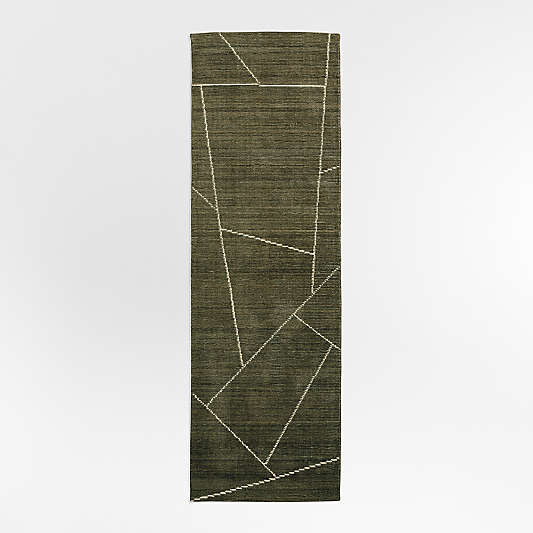 Teramo Performance Handwoven Abstract Dark Green Runner Rug 2'10"x9'