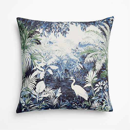 Tropical Egret Organic Cotton 20"x20" Deep Indigo Throw Pillow Cover
