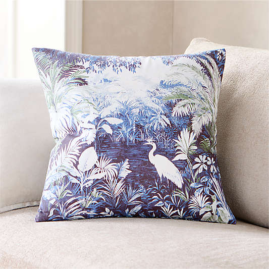 Tropical Egret Organic Cotton 20"x20" Deep Indigo Throw Pillow
