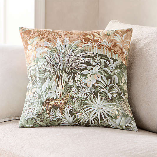 Tropical Leopard Organic Cotton 20"x20" Shadow Sage Green Throw Pillow with Feather Insert