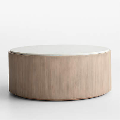 Troupe Marble and Natural Pine Wood 36" Round Coffee Table