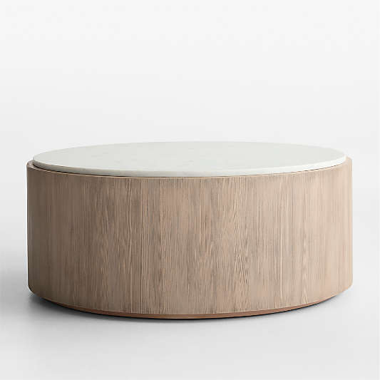 Troupe Marble and Natural Pine Wood Round Coffee Table (36"-56")