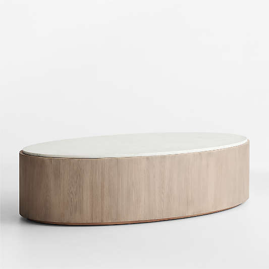 Troupe Marble and Natural Pine Wood 60" Oval Coffee Table