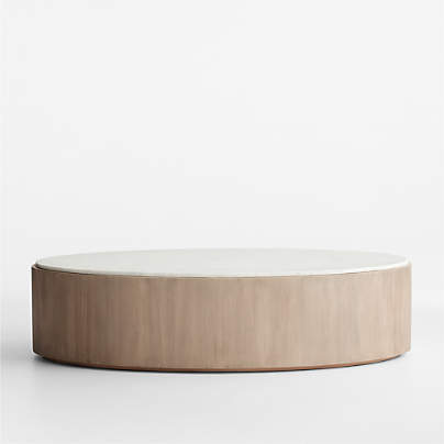 Troupe Marble and Natural Pine Wood 60" Oval Coffee Table