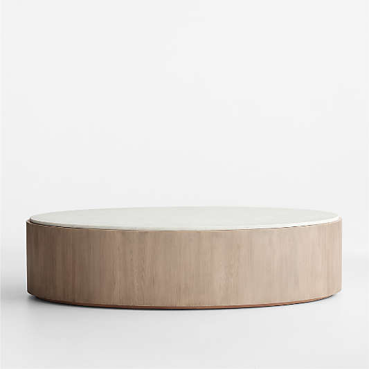 Troupe Marble and Natural Pine Wood 60" Oval Coffee Table
