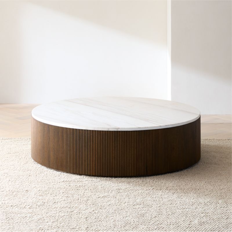 Troupe Marble and Oak Wood Ribbed 56" Round Coffee Table - image 6 of 13
