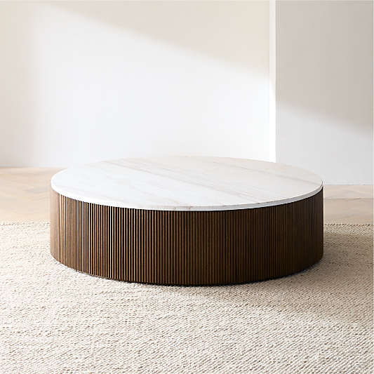 Troupe Marble and Oak Wood Ribbed 56" Round Coffee Table