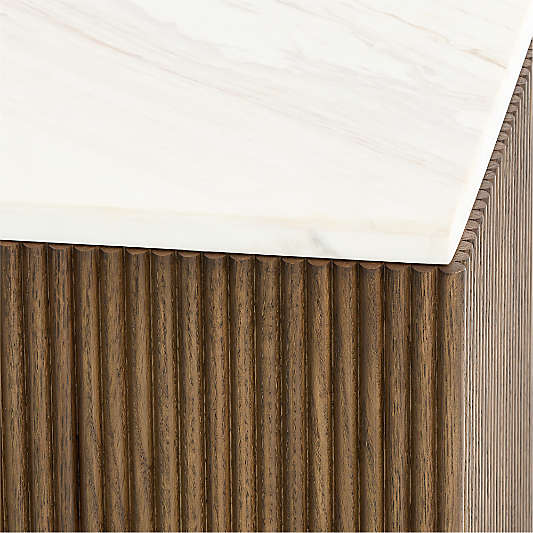 Troupe Marble and Oak Wood Ribbed 44" Square Coffee Table