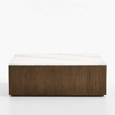 Troupe Marble and Oak Ribbed 44" Square Coffee Table