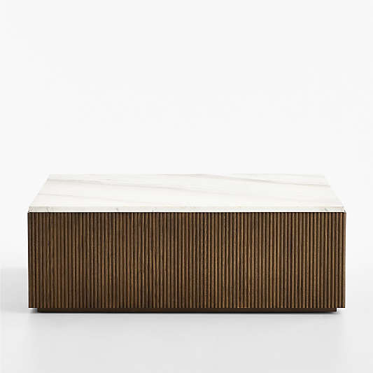 Troupe Marble and Oak Wood Ribbed 44" Square Coffee Table