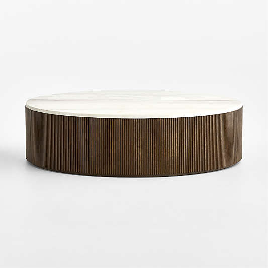 Troupe Marble and Oak Ribbed 56" Round Coffee Table