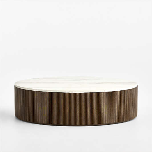 Troupe Marble and Oak Wood Ribbed 56" Round Coffee Table