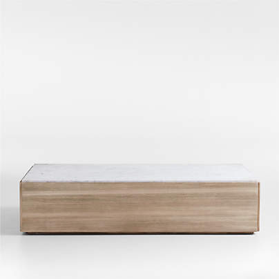 Troupe Marble and Natural Pine Wood 65" Rectangular Coffee Table