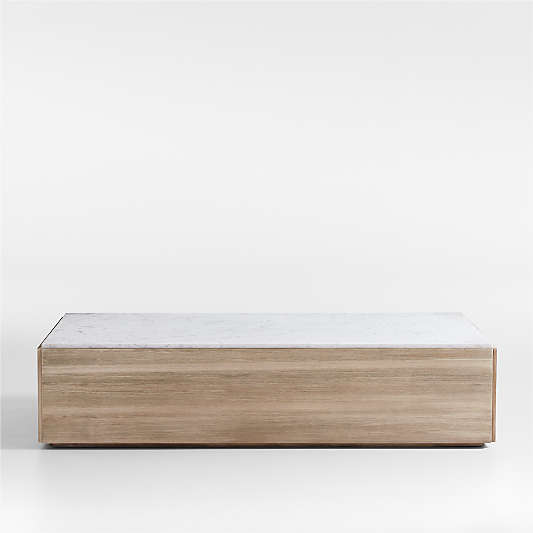 Troupe Marble and Natural Pine Wood 65" Rectangular Coffee Table