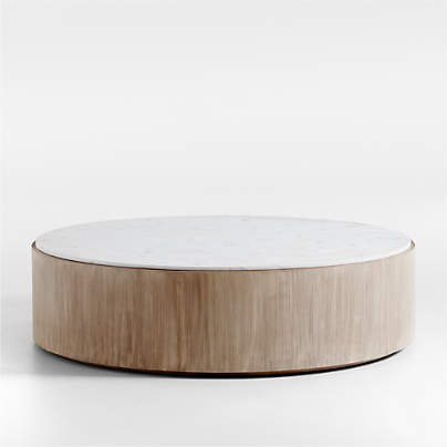 Troupe Marble and Natural Pine Wood 56" Round Coffee Table