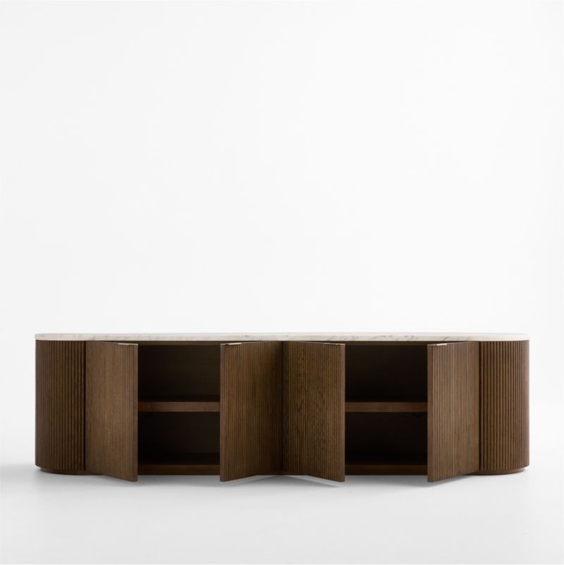 Troupe 81" Brown Oak and Marble Ribbed Storage Media Console - image 1 of 7