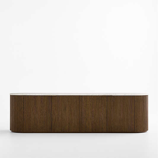Troupe 81" Brown Oak and Marble Ribbed Storage Media Console