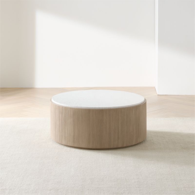 Troupe Marble and Natural Pine Wood 56" Round Coffee Table - image 10 of 19