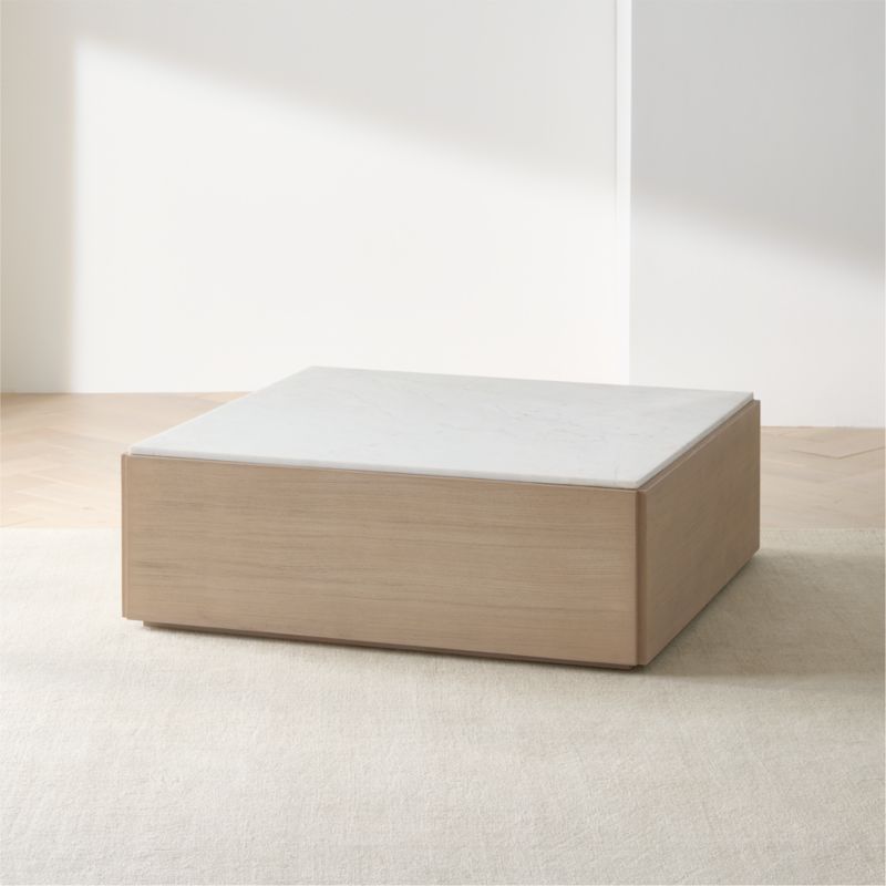 Troupe Marble and Natural Pine Wood 44" Square Coffee Table - image 2 of 15