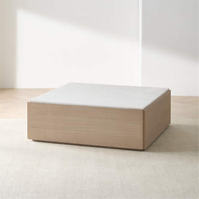 Troupe Marble and Natural Pine Wood 44" Square Coffee Table
