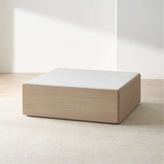 Troupe Marble and Natural Pine Wood 44" Square Coffee Table