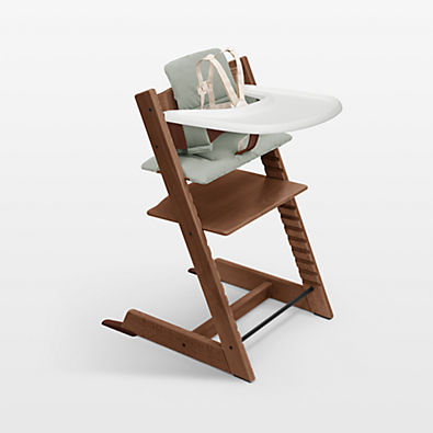View Stokke Tripp Trapp Complete Warm Brown Beech Wood High Chair with Cushion and Tray details