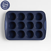 Crate & Barrel Blue 12-Cup Muffin Pan with Lid