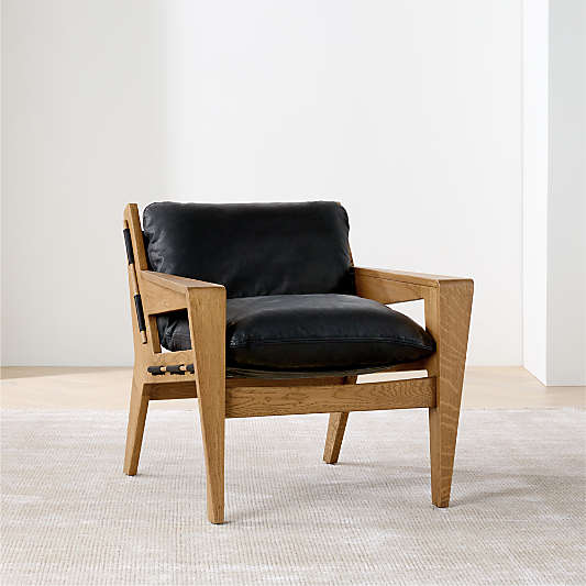 Trava Wood and Leather Accent Chair