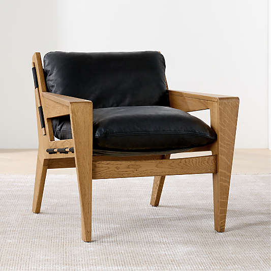 Trava Wood and Leather Accent Chair