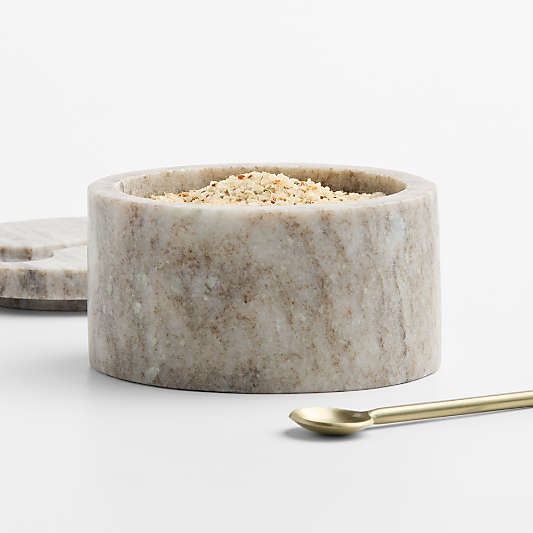 Tuscan Kitchen Marble Salt Cellar with Gold Spoon