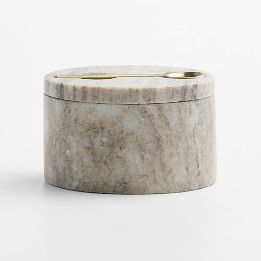 Tuscan Kitchen Marble Salt Cellar with Gold Spoon