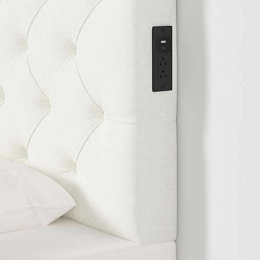 Tufted Linen White Twin Charging Wall-Mounted Headboard