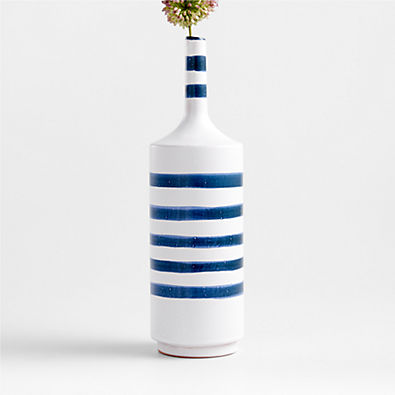 View Tunise Blue and White Stripe Vase 12" details