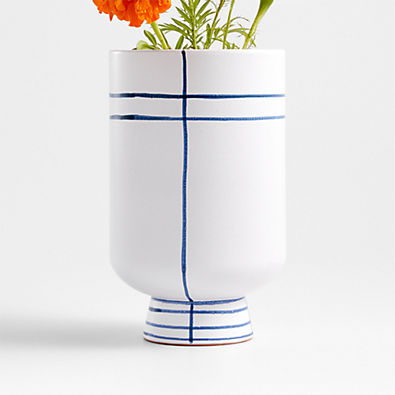 View Tunise Blue and White Stripe Vase 9" details