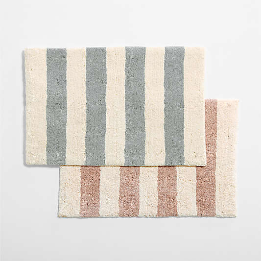 Turkish 100% Organic Cotton Breton Stripe Mist Blue Kids Bath Mat
