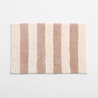 View Turkish 100% Organic Cotton Breton Stripe Fair Lilac Kids Bath Mat details