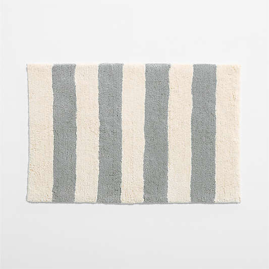 Turkish Organic Cotton Breton Stripe Mist Blue Kids Bath Mat